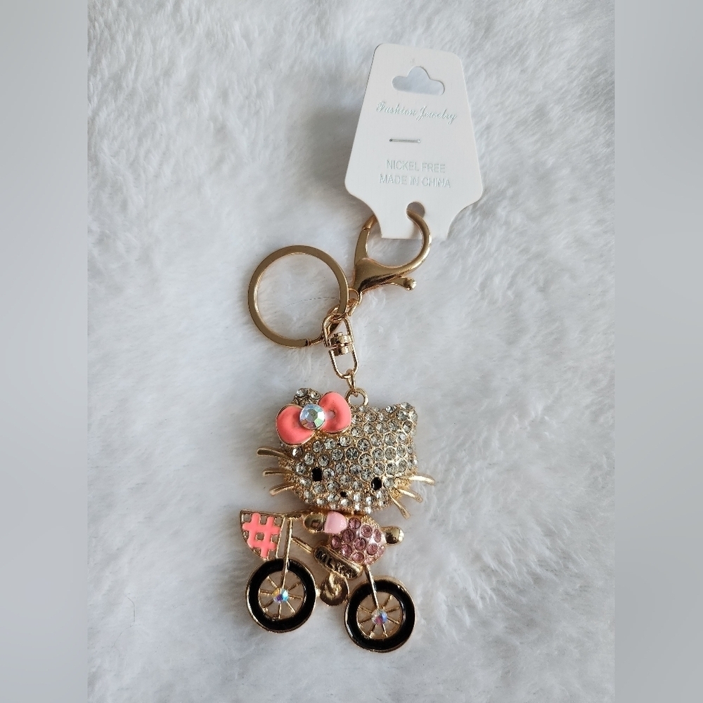 Gold and Pink Hello Kitty Keychain Bag Charm